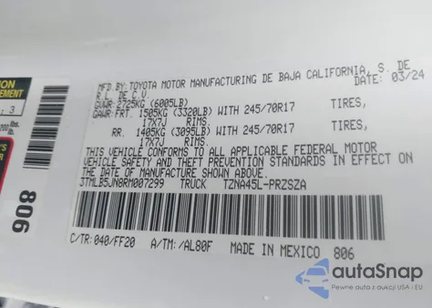 2024 Toyota Tacoma Sr5 4Wd из США, поврежденный, VIN 3TMLB5JN8RM007299